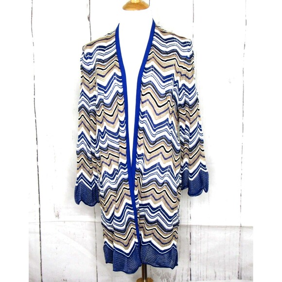 Chico's Travelers Size 3 (XL) Zig-Zag Stitch Long Cardigan Open Front Multicolor - Picture 1 of 6